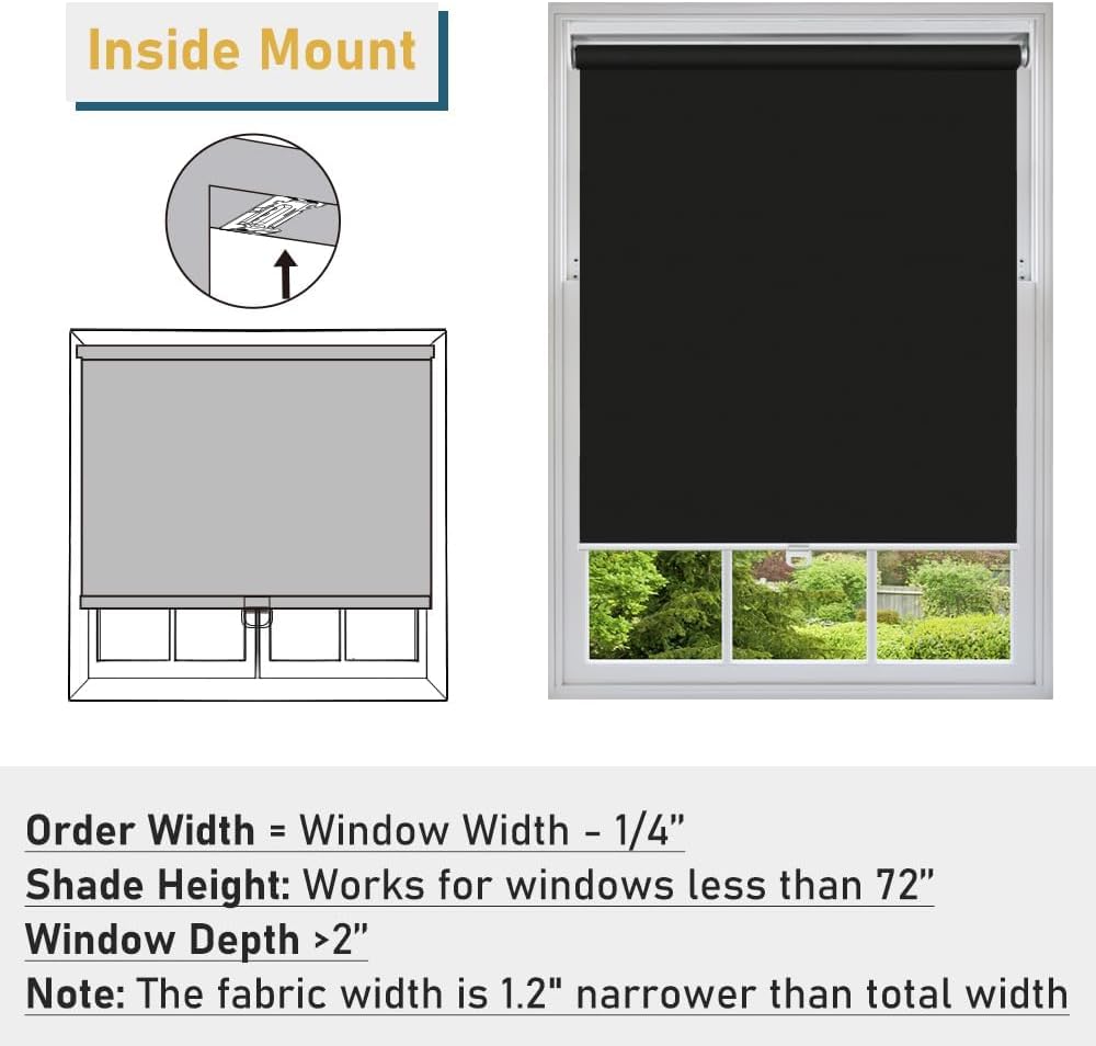 Detalle de KCO Cordless Blackout Roller Blind, 40" x 72", Black Polyester
