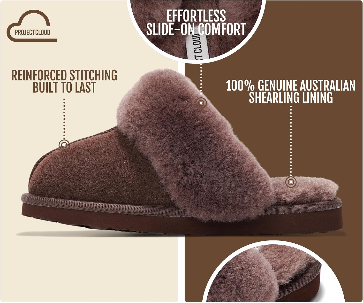 Detalle de Project Cloud Women's Leather Clog Slippers with Shearling Lining and Memory Foam