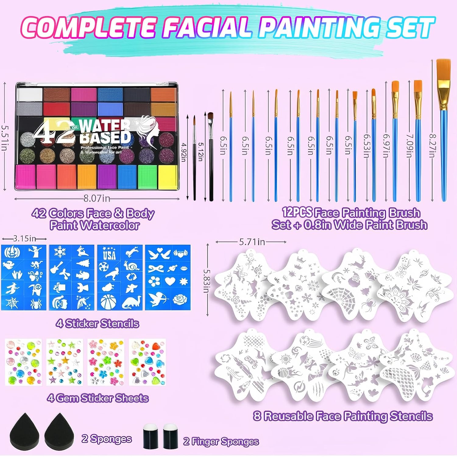 Thumbnail 1 de Kinderschminke Set 42 Farben mit 12 Pinseln