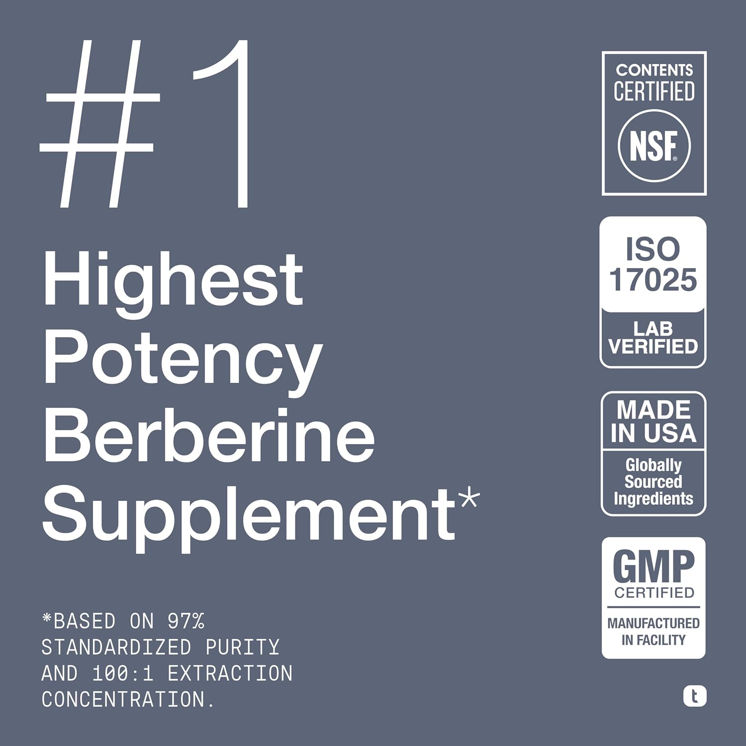 Detalle de Toniiq Berberine HCl, NSF-Certified 100:1 Extract, 97% Pure, 90 Capsules