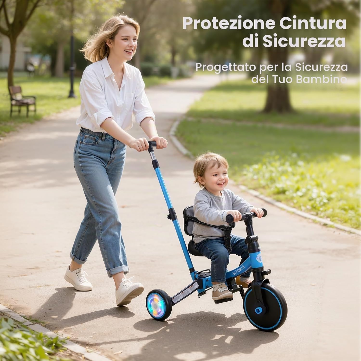 Thumbnail 1 de VITONIS Triciclo 5 in 1 per bambini 18 mesi-5 anni blu con ruote lampeggianti