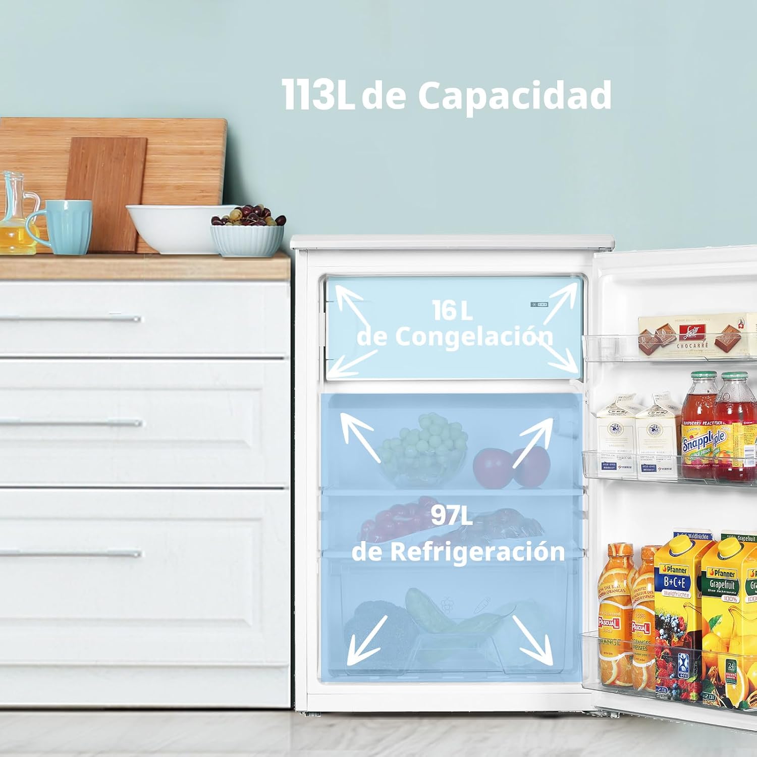 Thumbnail 2 de Comfee RCD113WH3EU: Frigorífico compacto 113 L con congelador, ideal para estudio u oficina