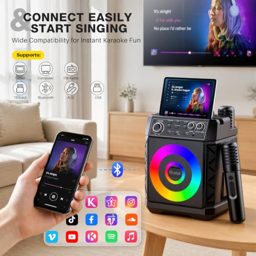Detalle 1 de Gralal Karaoke Machine with 2 Wireless Microphones, 20W Speaker & Disco Lights