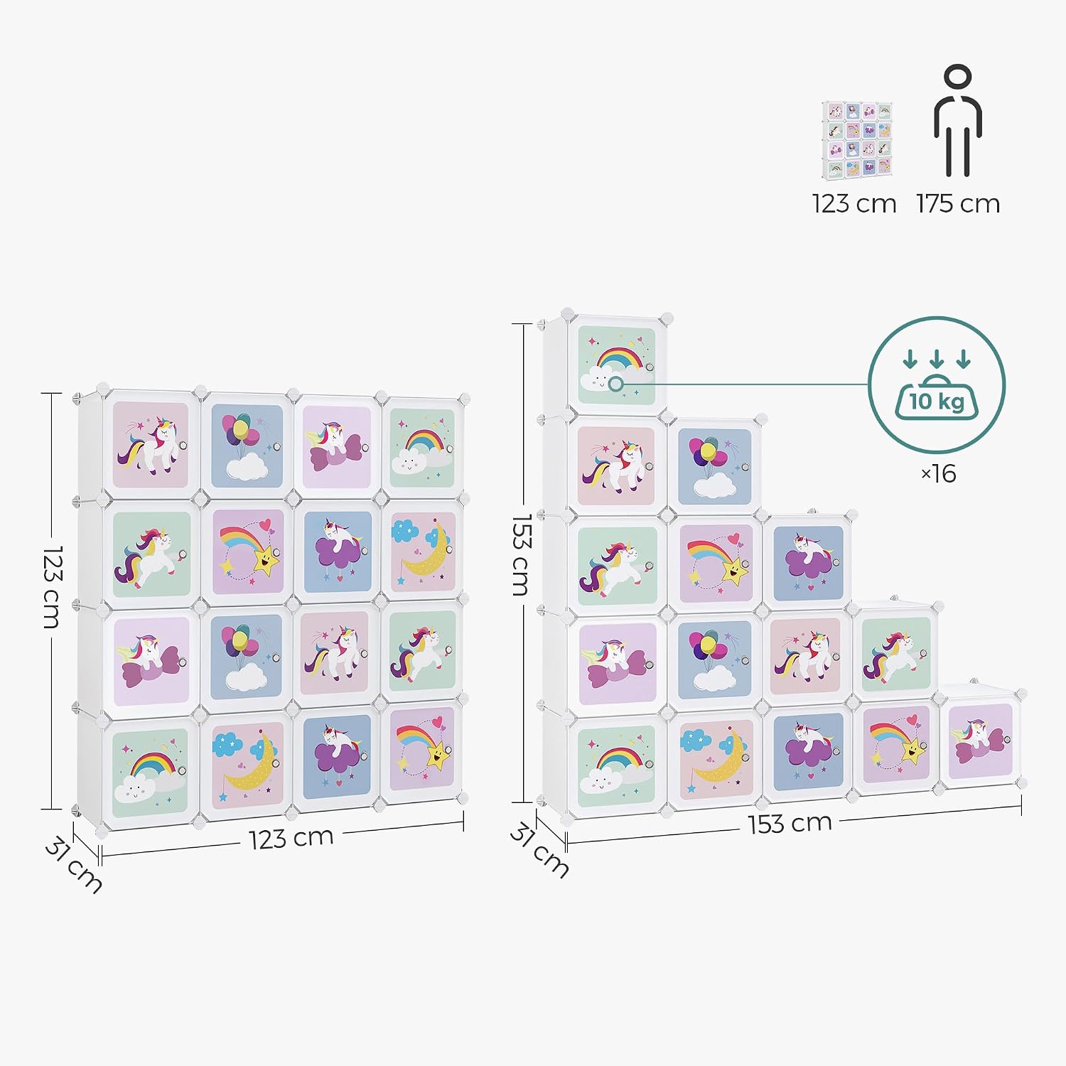 Detalle de SONGMICS LPC906W01 Armadio modulare 16 cubi 123×31×123 cm
