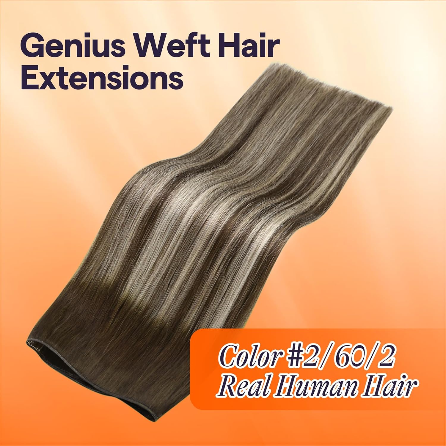 Detalle 2 de Full Shine Hand Tied Sew In Hair Extensions — Remy Human Hair Genius Weft (Darkest Brown to Platinum Blonde Mix, 60G, 20 Inch)