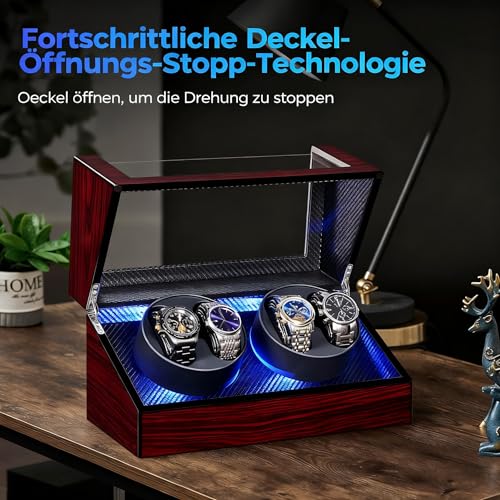 Detalle de ANWBROAD Automatik Uhrenbeweger mit LED Uhrendreher – Stilvolle Aufbewahrung und sanftes Drehen