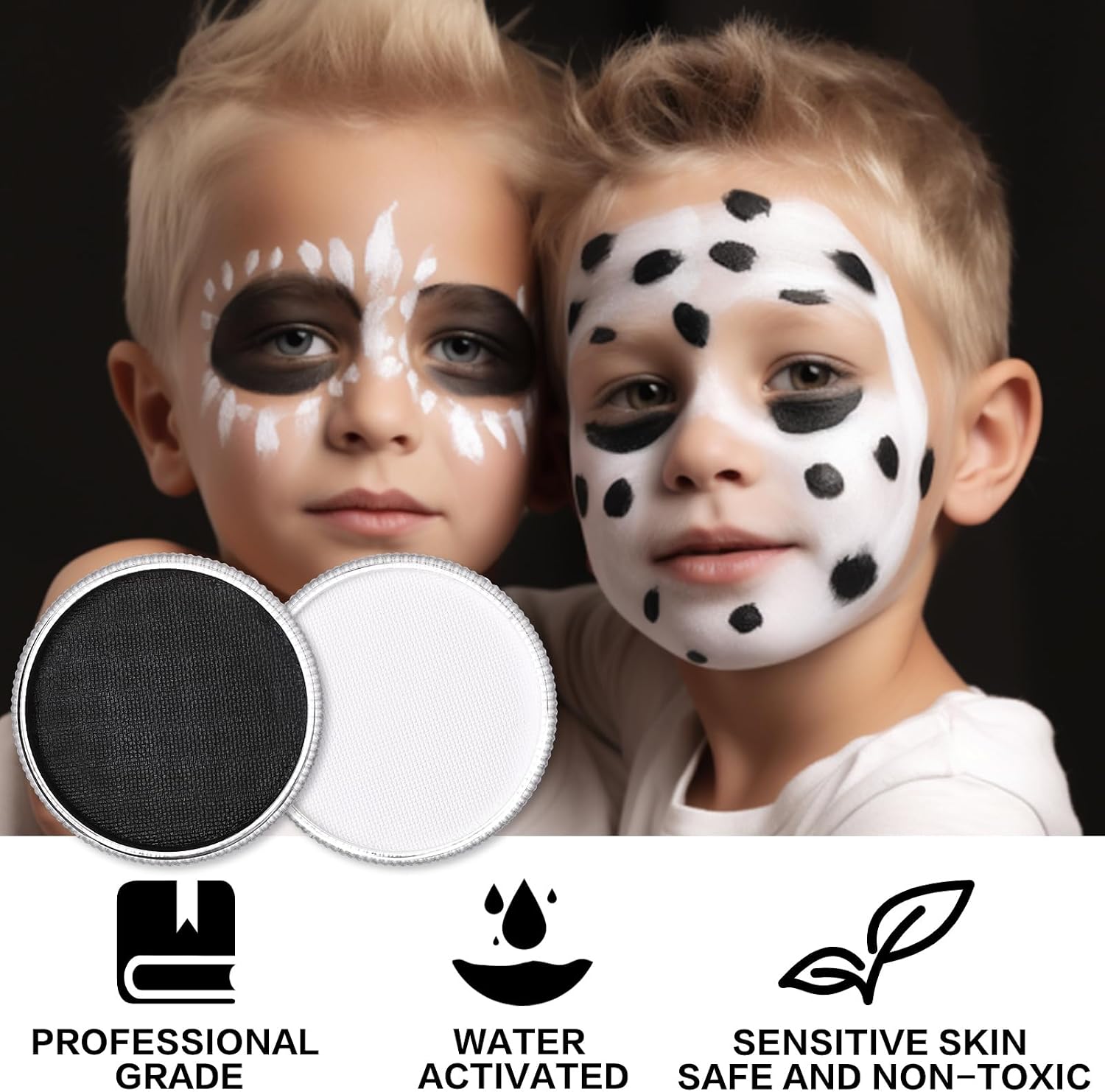 Detalle de BADCOLOR Black and Clown White Water-Based Face Paint Kit with 3 Brushes