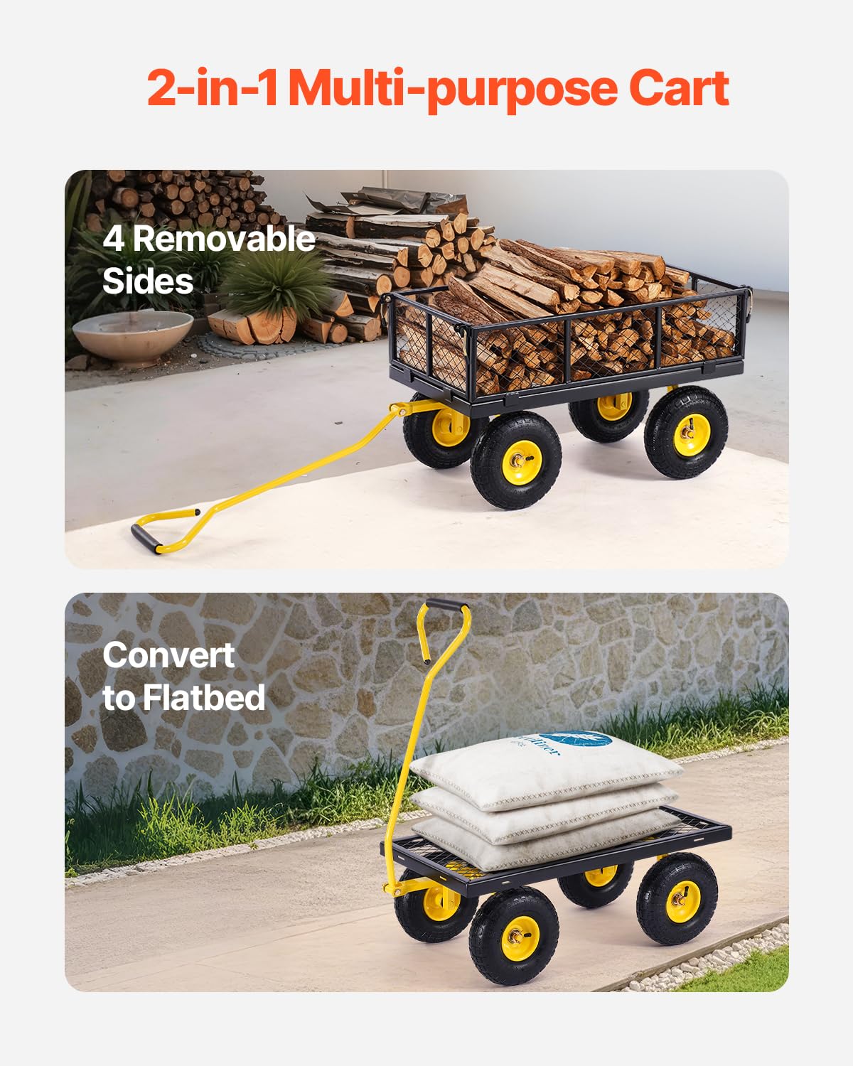 Detalle de VEVOR V500 tuinwagen, 226,80 kg draagvermogen en 25,4 cm banden
