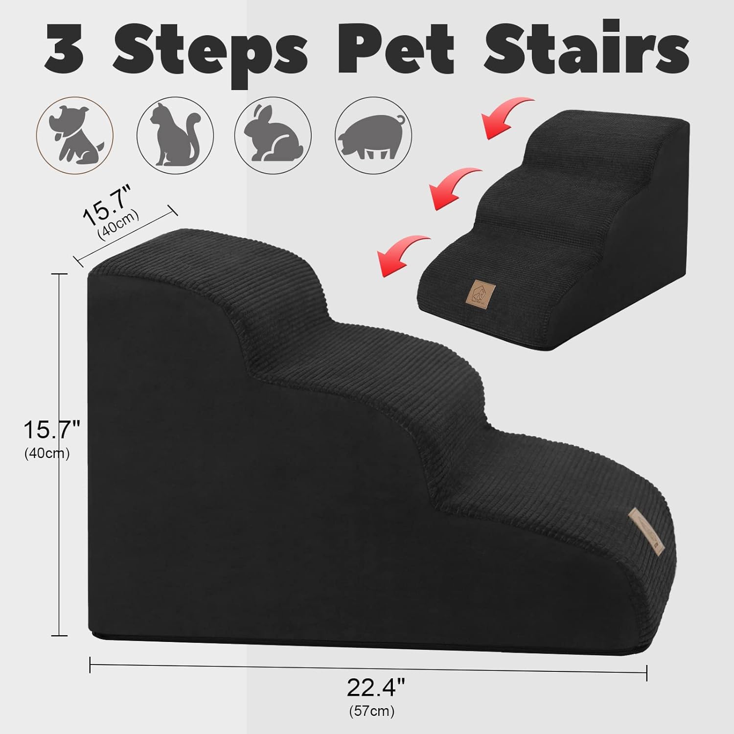 Thumbnail 4 de 3-Step Dog Stairs for Sofa and Bed – Non-Slip Foam Ramp for Small Pets