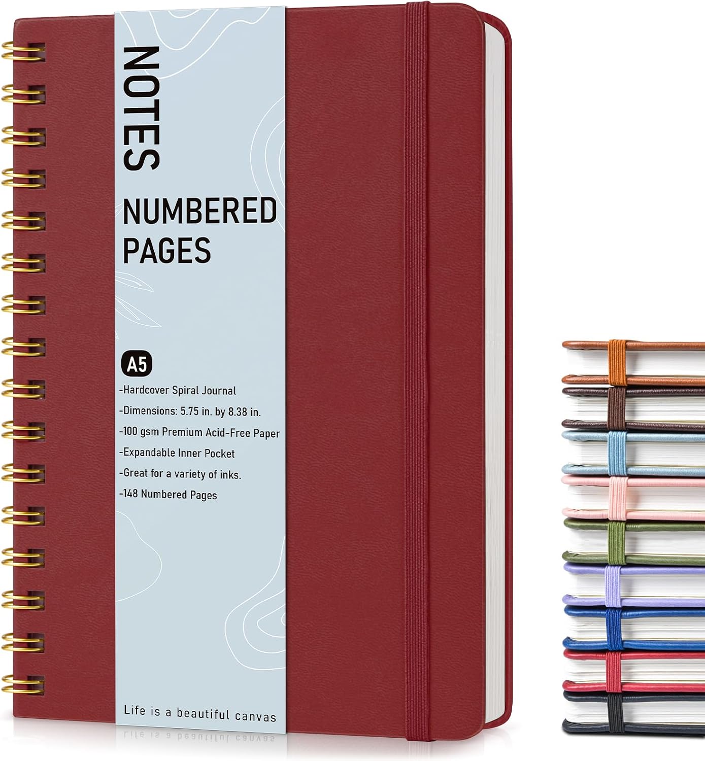Detalle de PAPEJOON A5 Spiral Journal Notebook, Wine Red, 150 Numbered Pages, 100 GSM Paper
