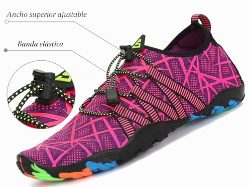 Detalle de SAGUARO Escarpines Barefoot para Mujer y Hombre – Calzado de Agua Antideslizante Violetas Oscuro, Talla 38