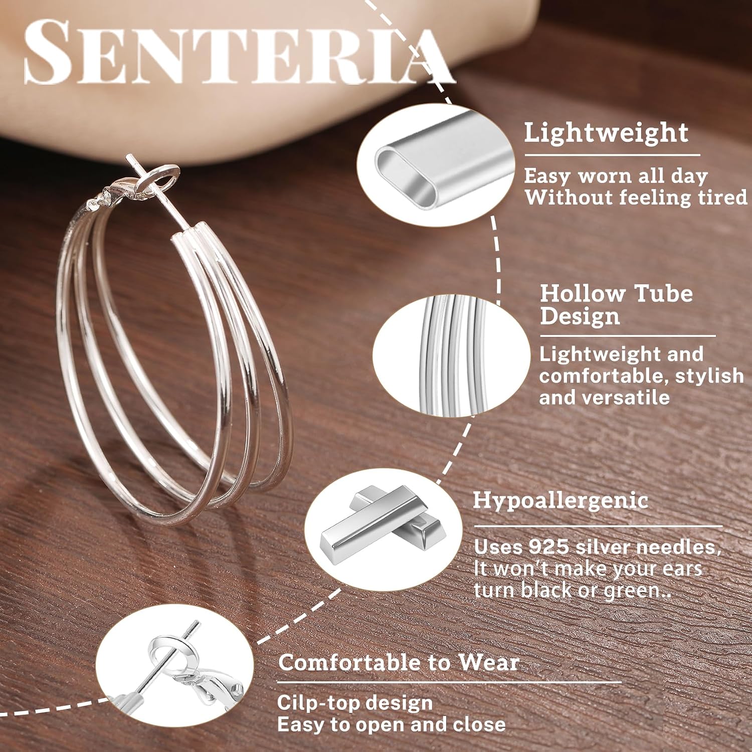Detalle de Senteria Gold-Plated Hoop Earrings with 925 Sterling Silver Posts