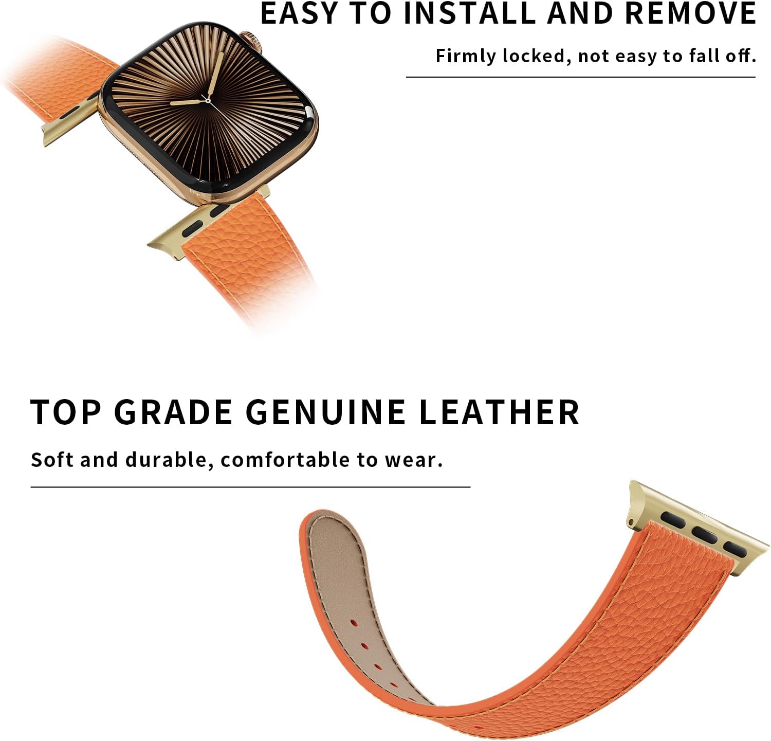 Detalle 2 de Leather Watch Band with Magnetic Buckle for Apple Watch Ultra & Series (Natural Cowhide) – Rugged replacement strap