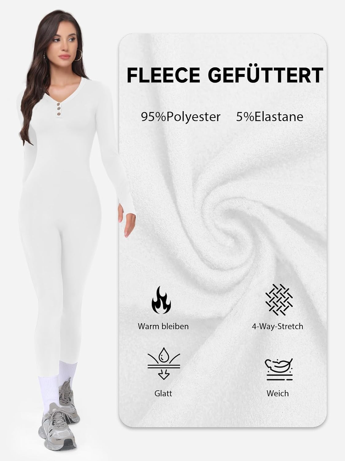 Detalle 2 de VUTRU Damen Sport Jumpsuit Lang – Enganliegender Yoga-Body mit verstecktem Reißverschluss
