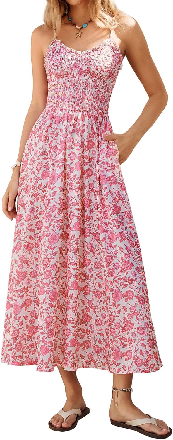 Thumbnail 6 de Kate Kasin Robe d'été femme - Robe maxi décontractée à col en V et bretelles spaghetti