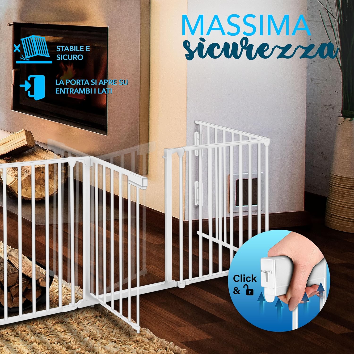 Thumbnail 3 de KIDUKU Barriera di sicurezza 300-600 cm per bambini e animali – Cancello griglia di sicurezza per camino, pieghevole e preassemblato (Bianco, 240 cm)