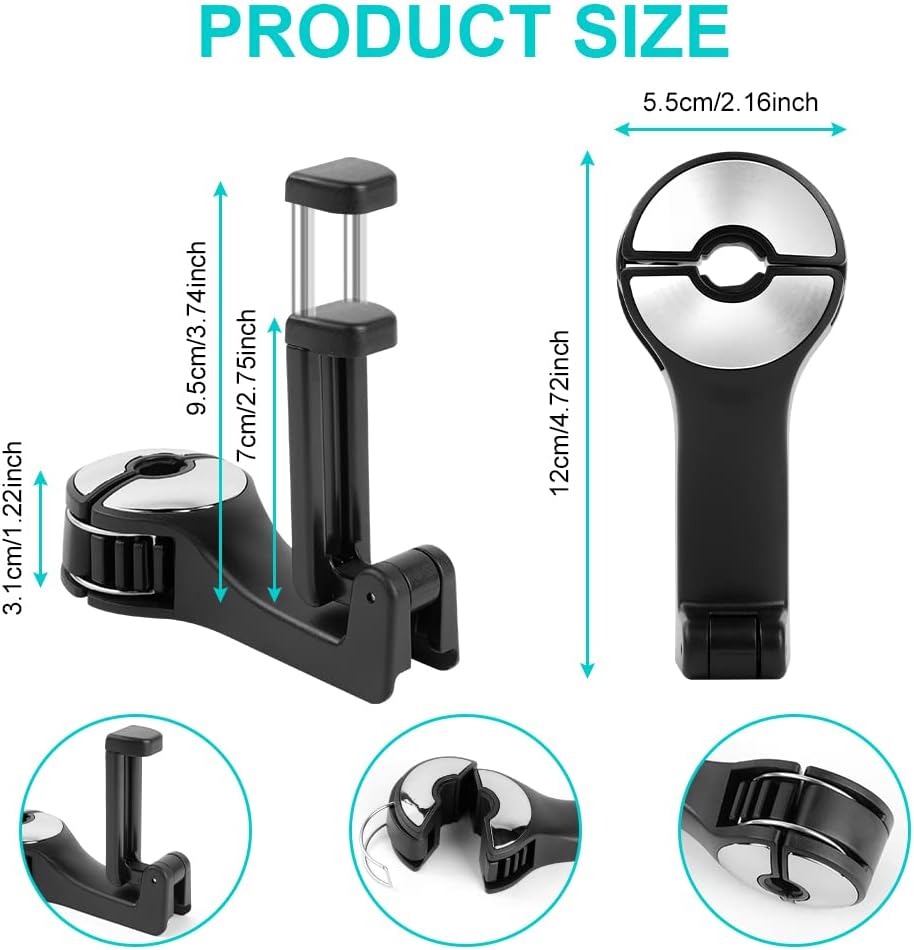 Thumbnail 1 de URAQT Auto-Kopfstützenhaken 2er-Set mit ausziehbarer Handyhalterung (360° drehbar)