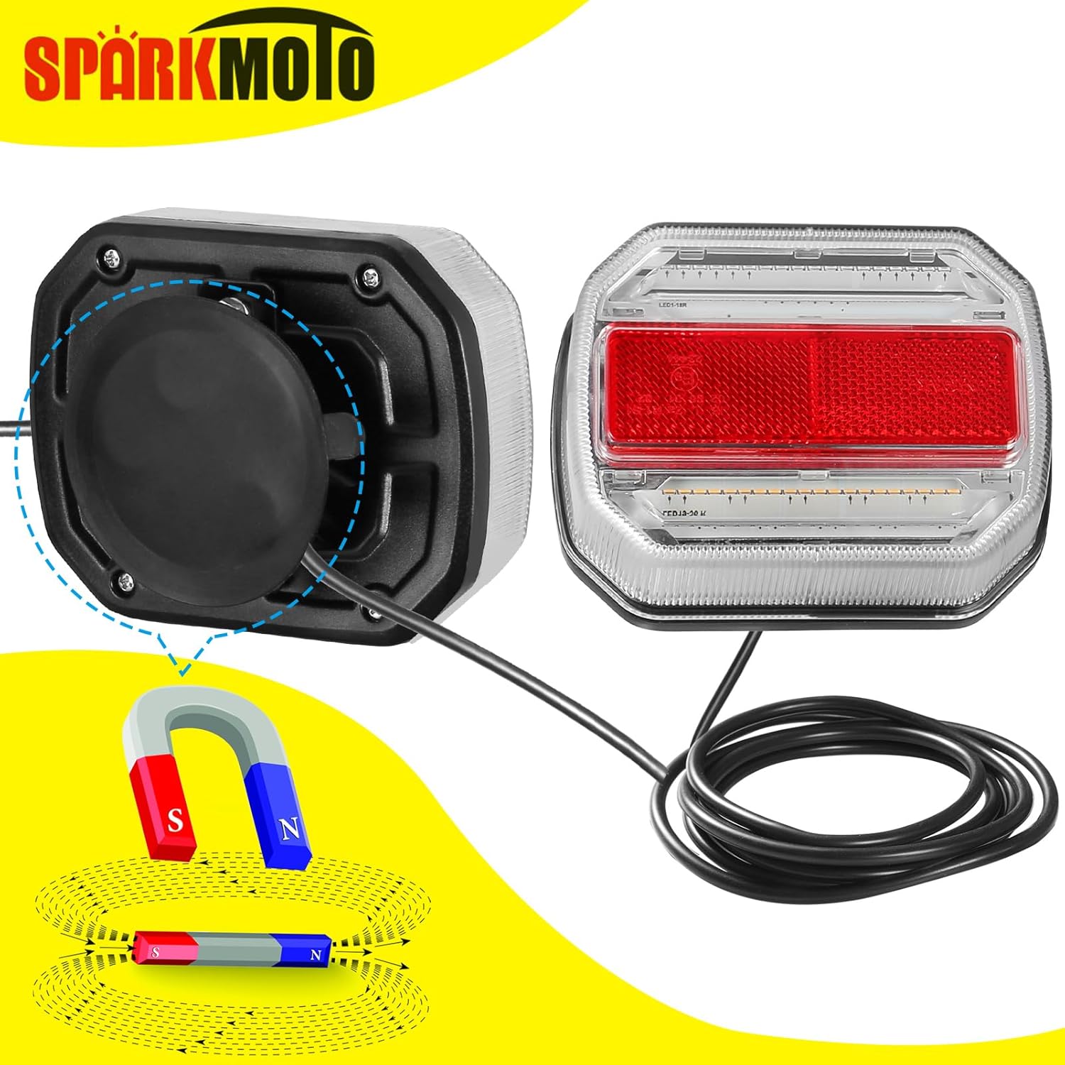 Detalle de SPARKMOTO LED Trailer Lights Kit Magnetic — 12V/24V Universal Magnetic Tail Lights for Trailer, Caravan and More