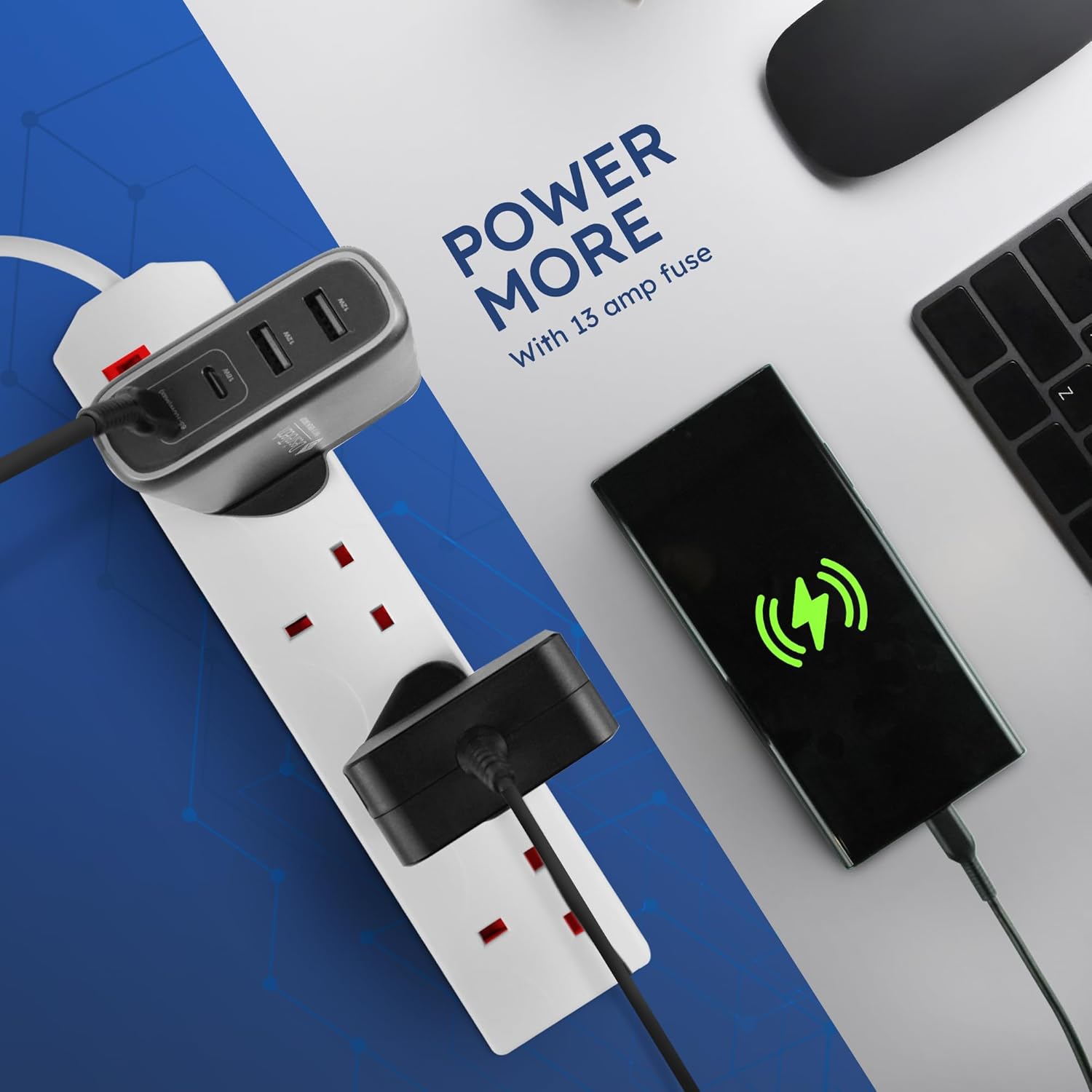 Thumbnail 5 de DESIRETECH White Electric Extension Lead 4-Gang, 5m (Wall-Mountable UK Plug, Surge Protection)