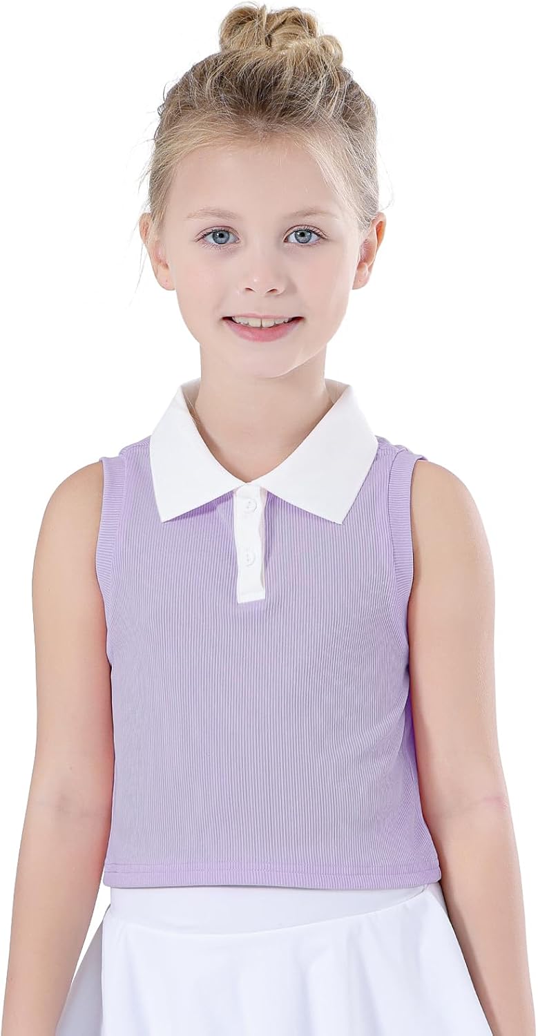 Detalle de Bezioner Girls Polo Sleeveless Tennis T-Shirts: Classic Collared Golf Tank Tops for Gym, Running and Play