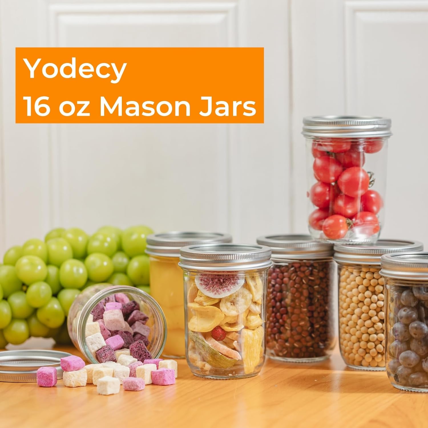 Thumbnail 2 de Yodecy 12-Pack 16 oz Wide Mouth Clear Mason Jars with Silver Lids (Airtight Storage)