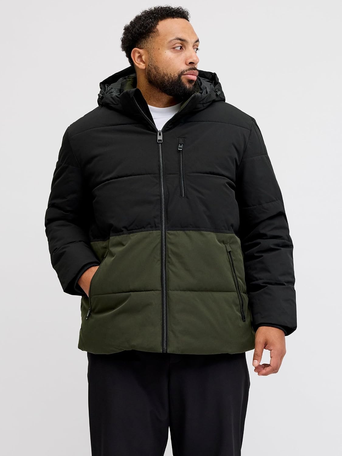 Detalle de JACK & JONES Jjeowen puffer da uomo con cappuccio e chiusura imbottita