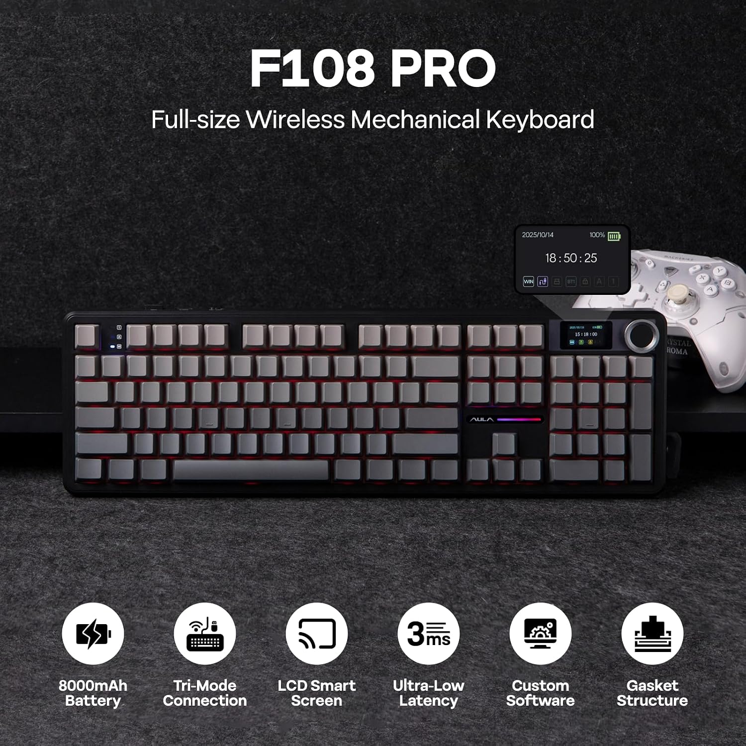 Detalle 2 de EPOMAKER X Aula F108 PRO wireless 8000mAh ⌨