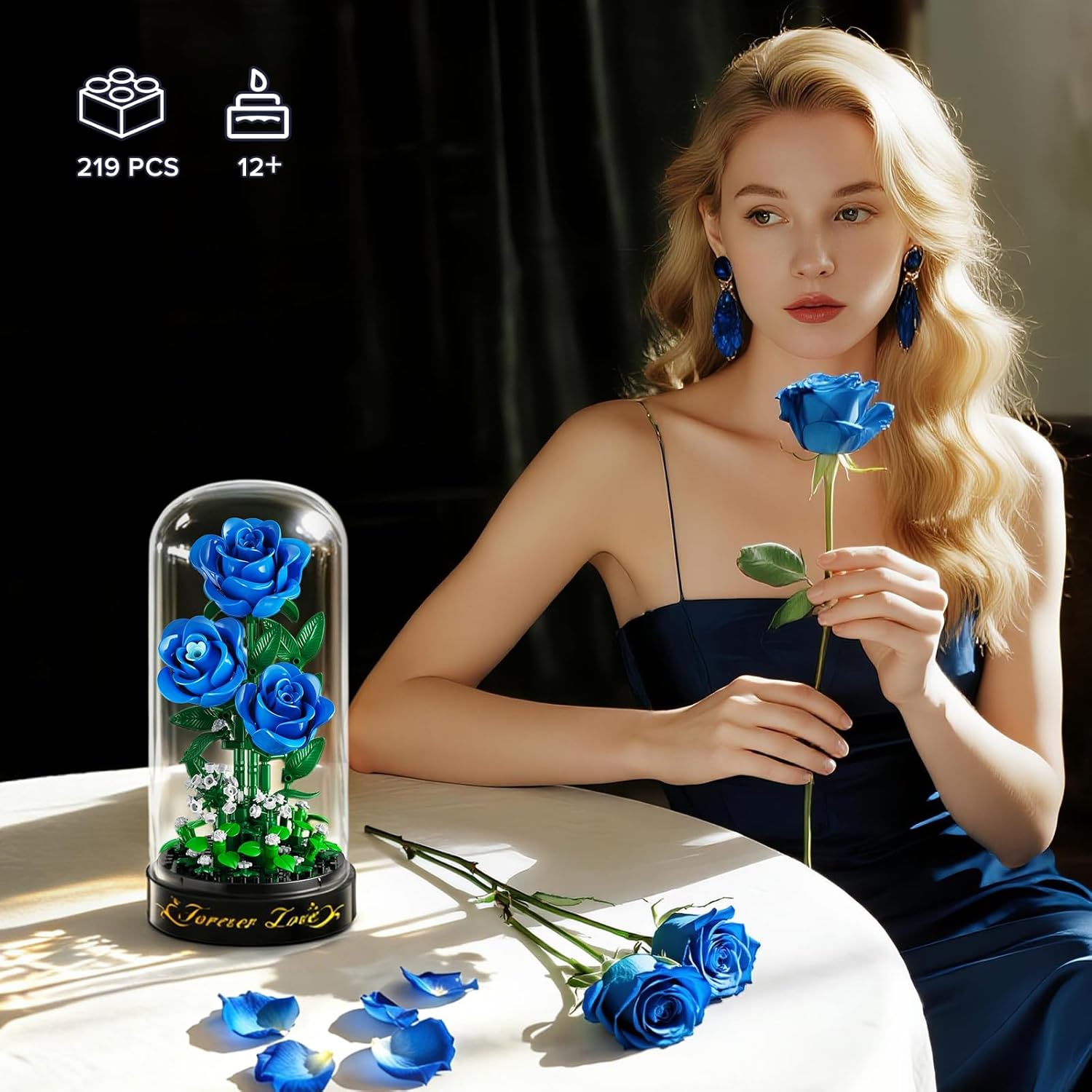 Detalle 2 de HiWEEGO Rosen-Bauset mit LED-Licht und Abdeckung – 219 Teile, Blau