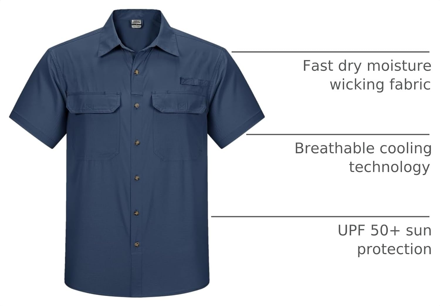 Detalle 2 de Outdoor Ventures Men's Lightweight Short Sleeve Fishing Shirt UPF 50+