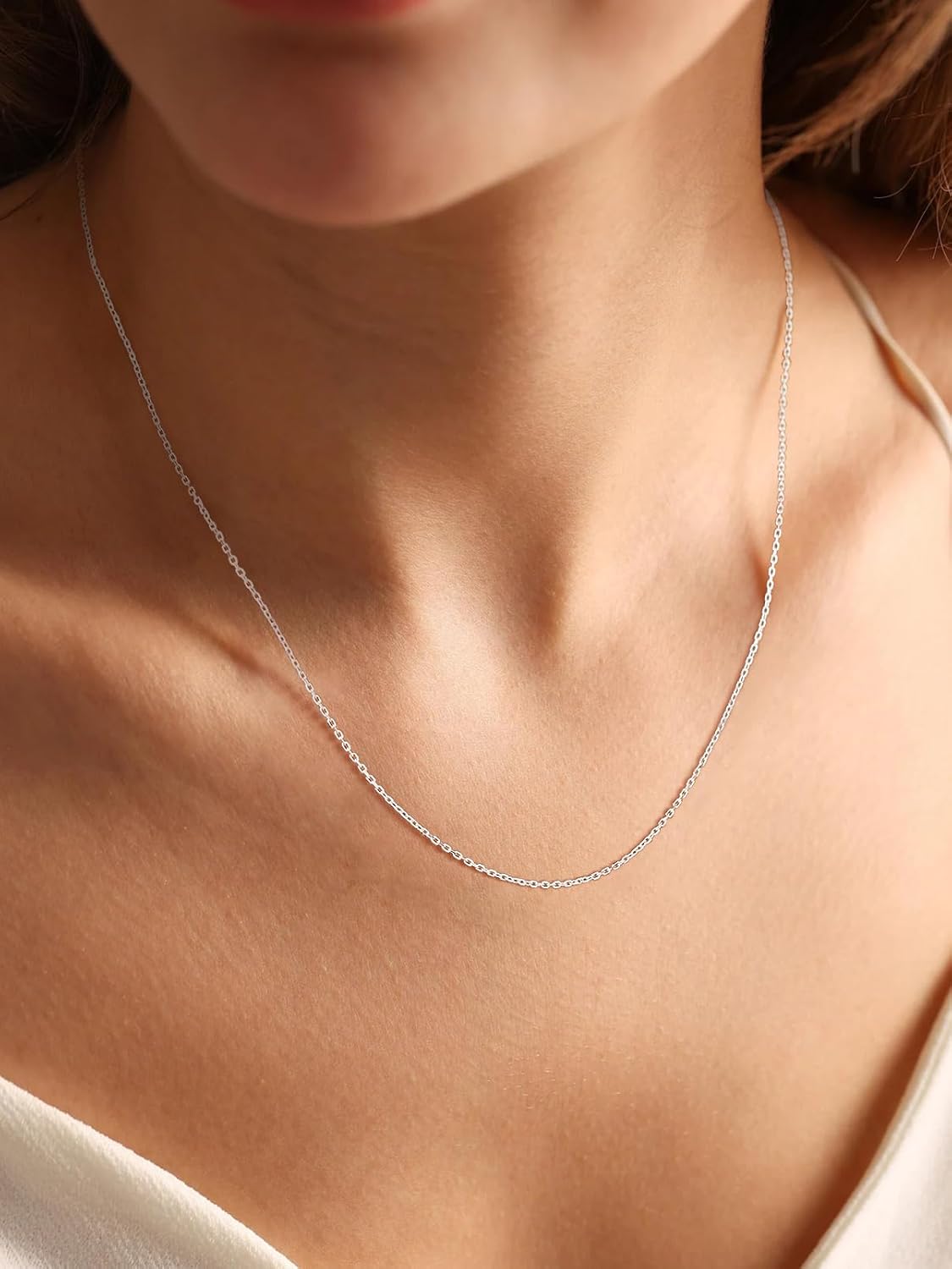 Detalle 2 de Silvora Chaîne collier femme argent 925 / plaqué or, maillons rolo, 41 à 61 cm
