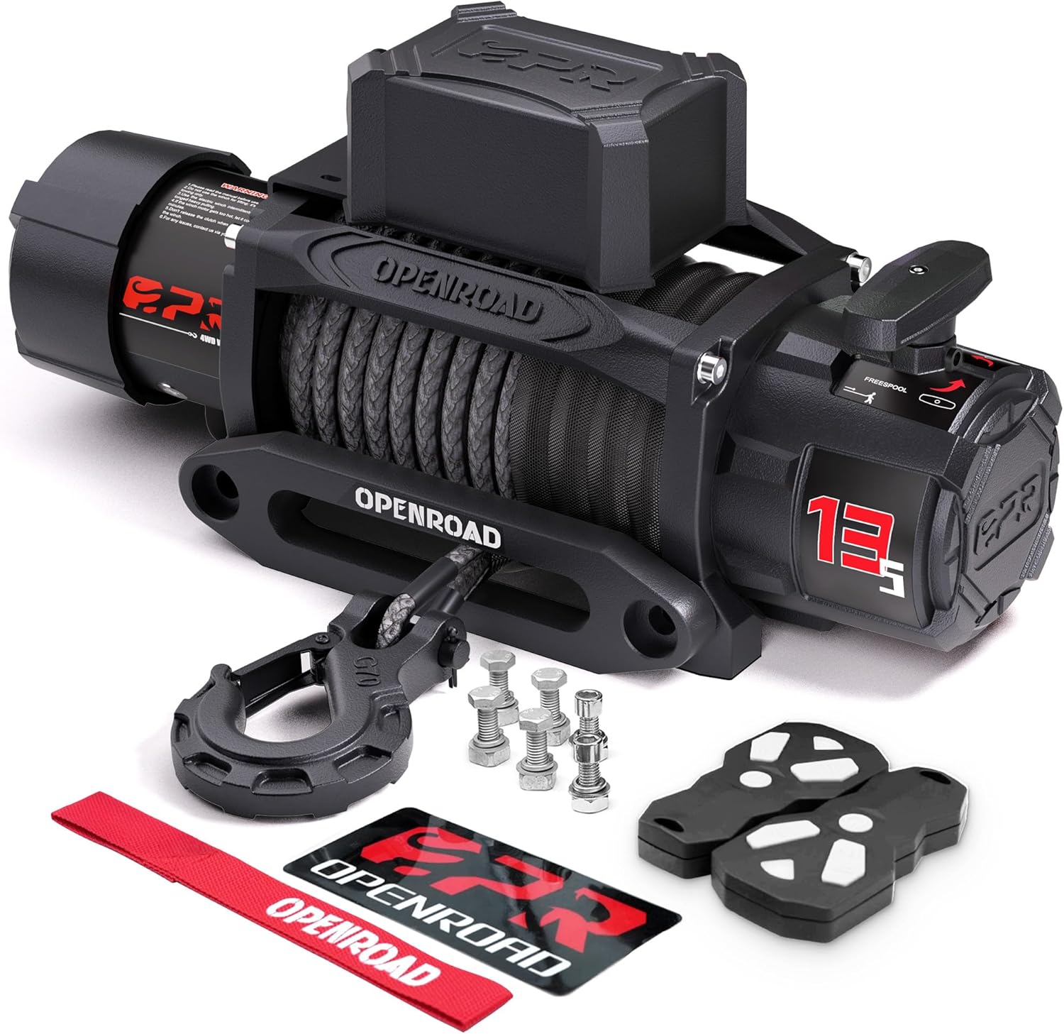 Detalle de OPENROAD 13500 lbs Synthetic Rope Recovery Winch with 2 Wireless Remotes for Jeeps, SUVs, Trucks, and Trailers (IP68, 12V) – Panther Series
