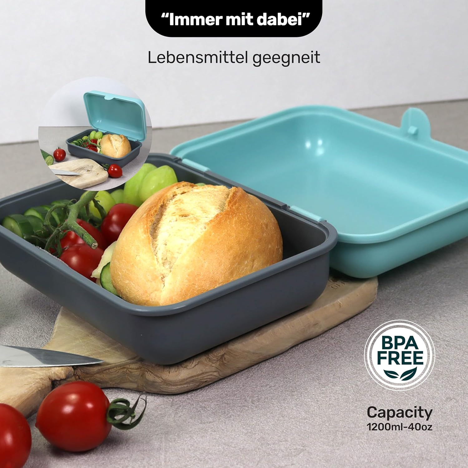 Detalle 2 de Blade Brotbox 3er-Set – Brotdose (1200 ml pro Dose) aus BPA-freiem Kunststoff, Made in Germany, mikrowellen- und spülmaschinensicher