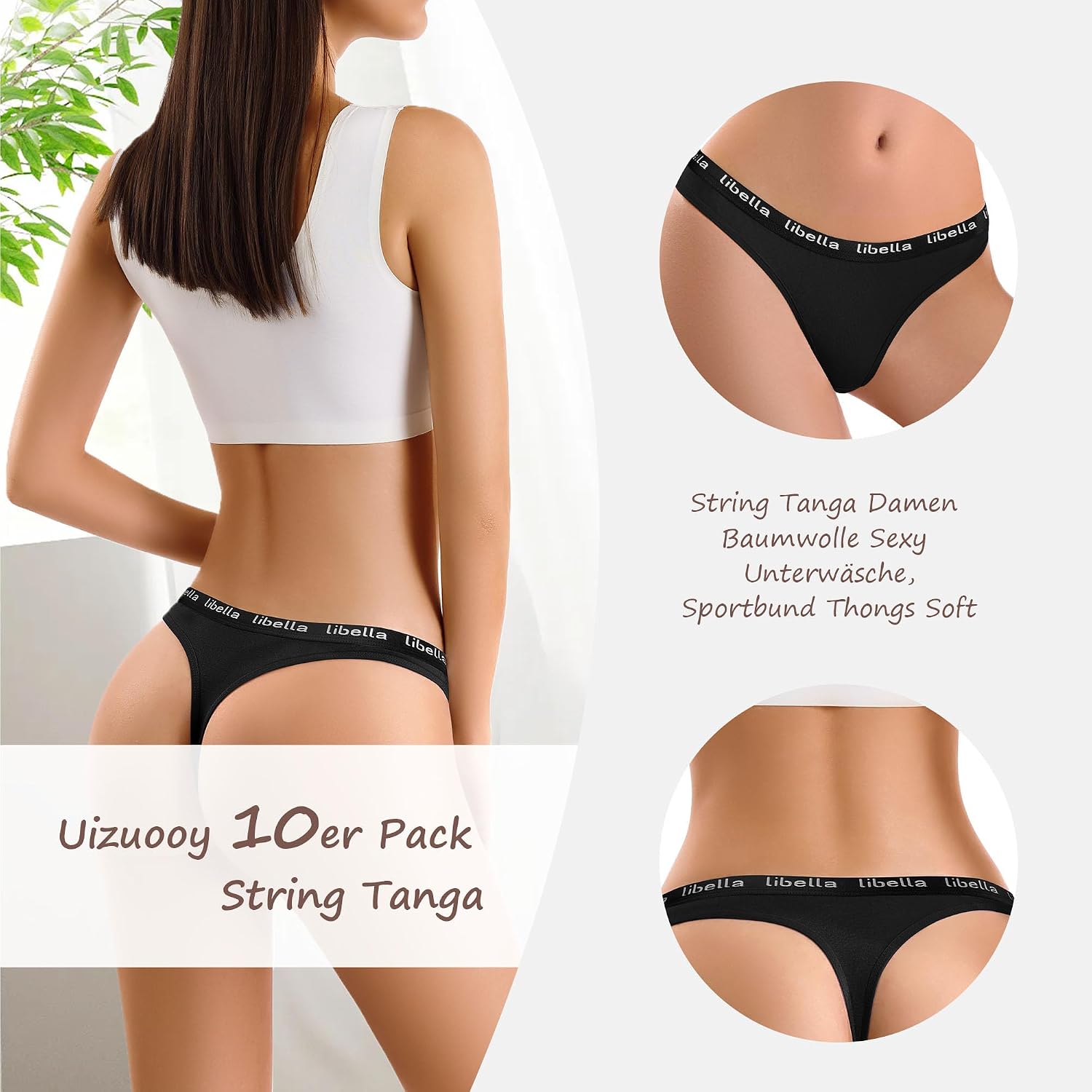 Detalle de Uizuooy 10er Pack String Tanga Damen Baumwolle – Bequeme, atmungsaktive Unterwäsche