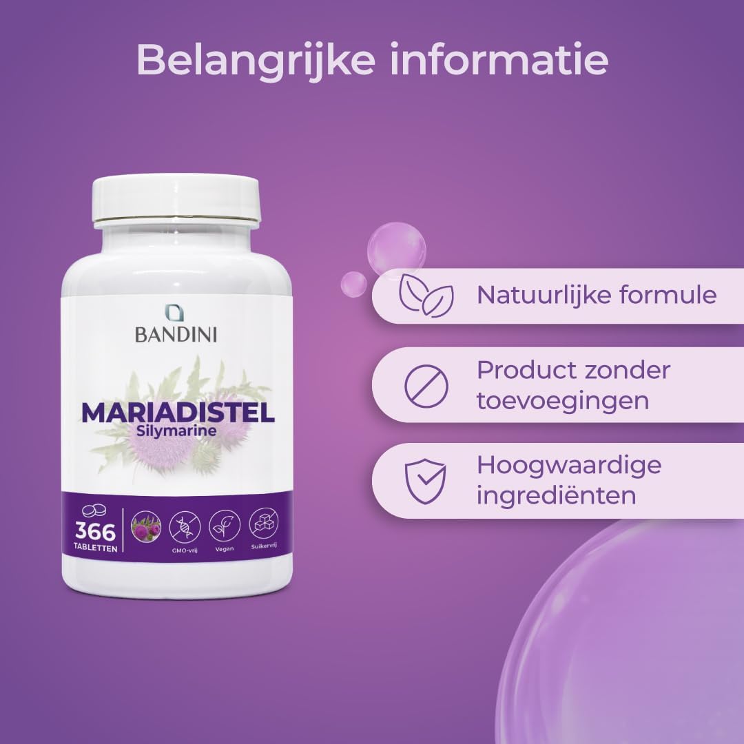 Detalle 2 de Bandini Mariadistel, 366 tabletten met 300 mg en 80% silymarine