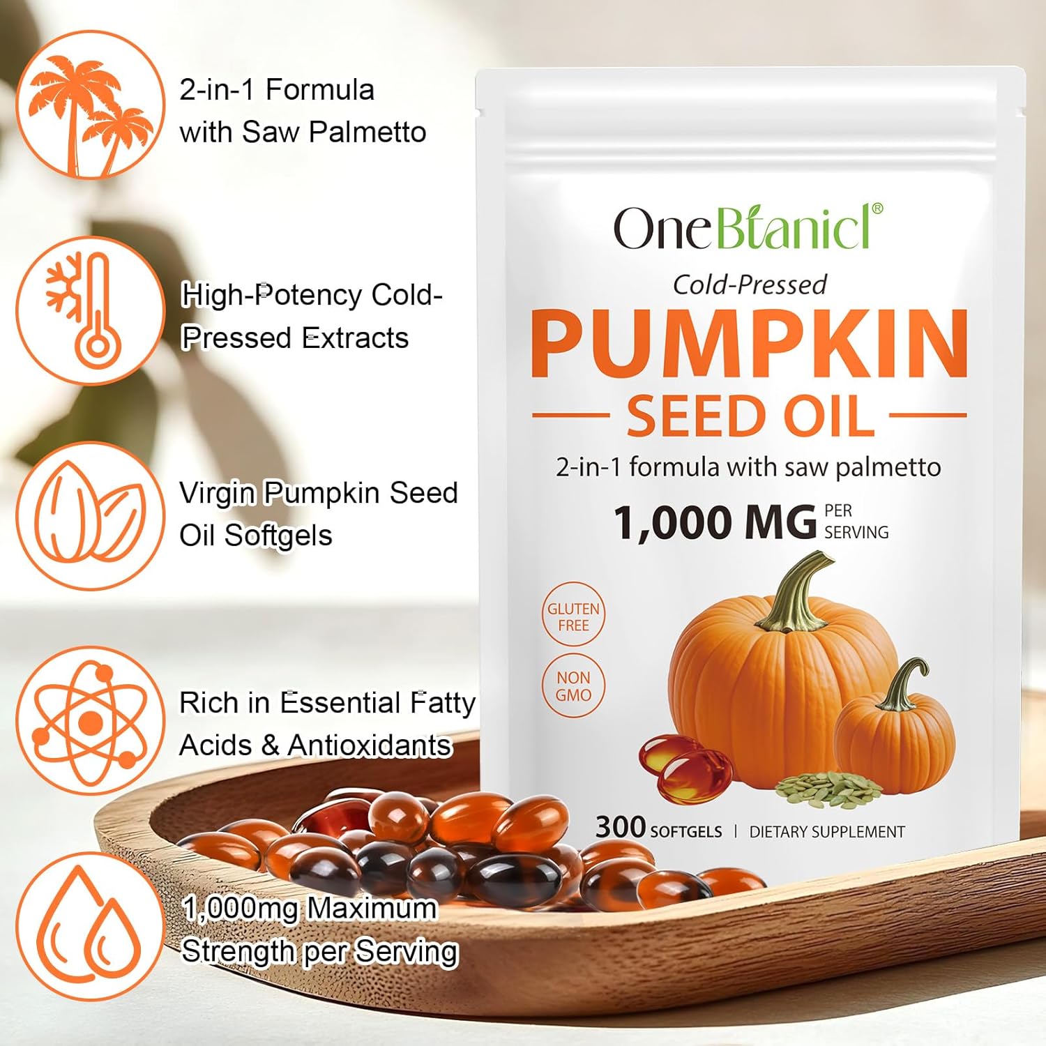 Detalle de 2Pack Pumpkin Seed Oil Capsules (600 Softgels) – Cold-Pressed, Non-GMO, Gluten Free