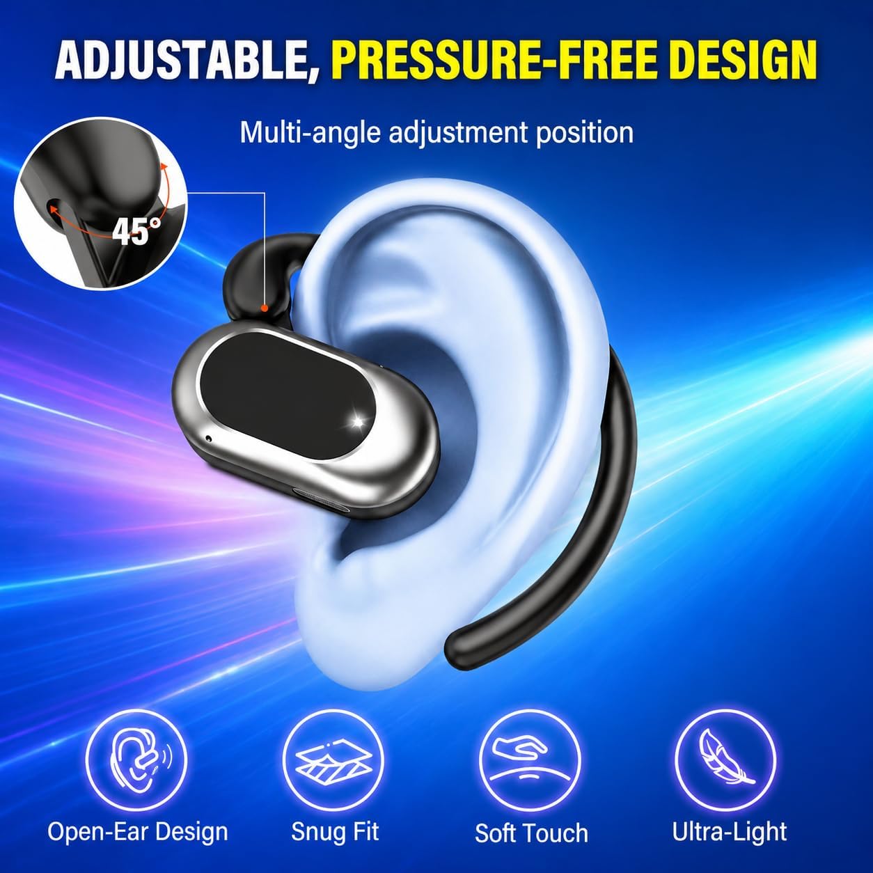 Detalle de Open Ear Headphones 2026: Over-Ear Earbuds with 4 Noise-Canceling Mics and 36H Battery