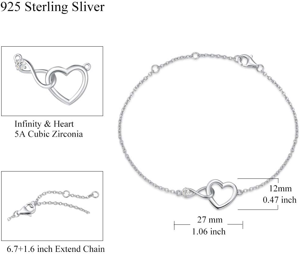 Detalle 2 de FANCIME 925 Sterling Silber Infinity Herz Halskette 27×12 mm