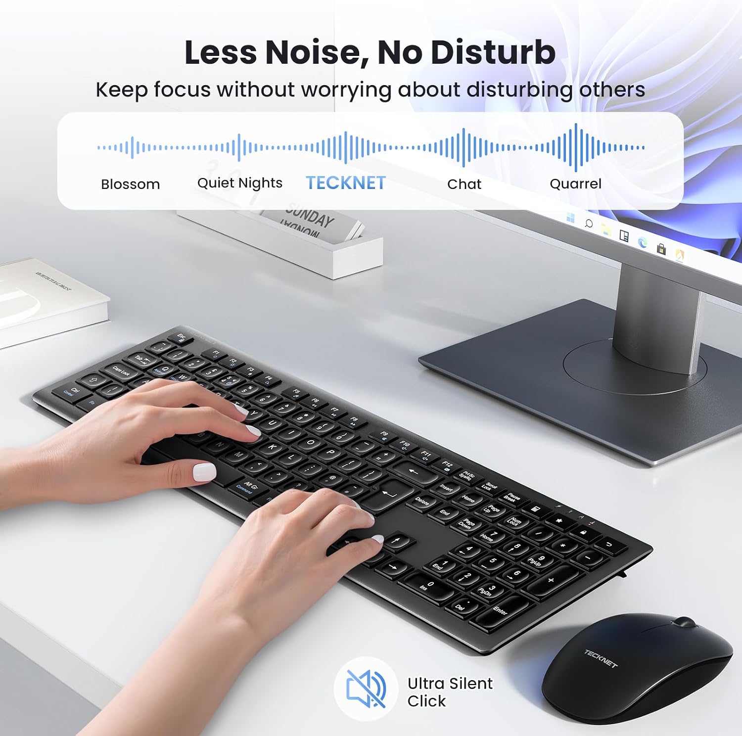 Detalle de TECKNET Wireless Keyboard Rechargeable 2.4GHz Silent Full Size (UK QWERTY)