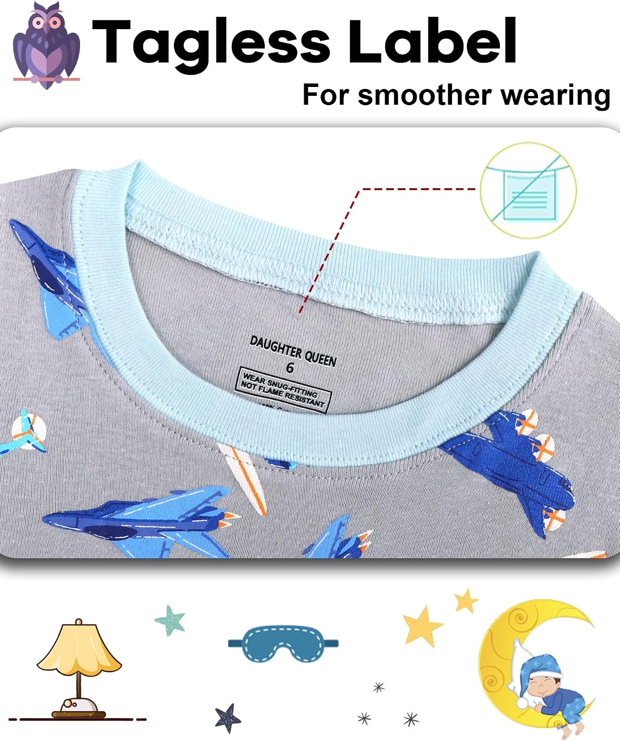 Detalle de DAUGHTER QUEEN Boys 4-Piece Cotton Pajamas, Long Sleeves, 18 Months–12 Years