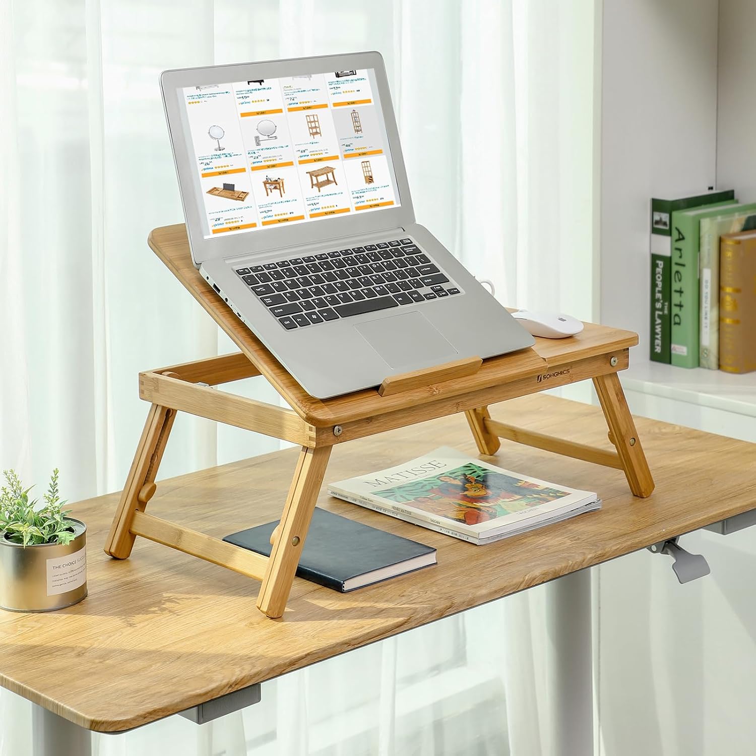Thumbnail 4 de SONGMICS Bamboo Laptop Desk: Foldable Bed Table with Adjustable Height and Tilting Surface