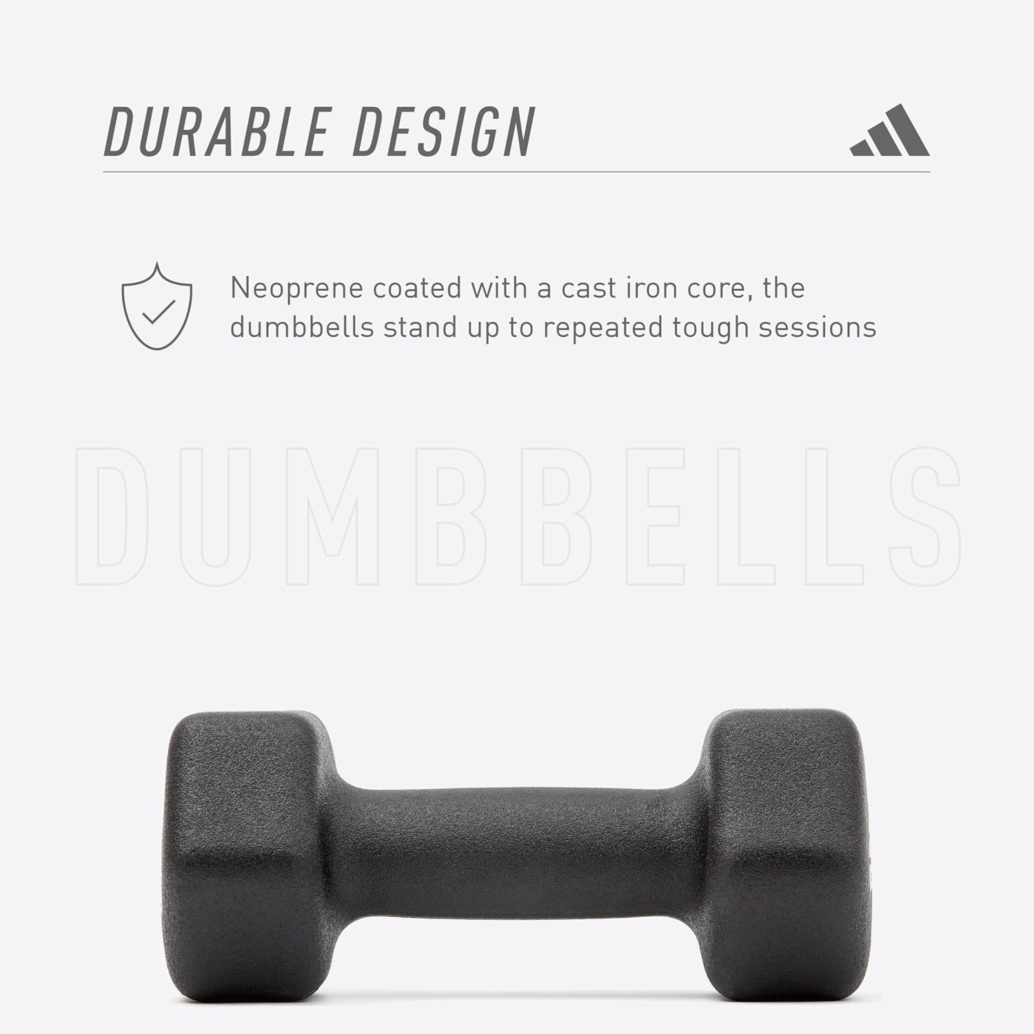 Detalle de adidas ネオプレンダンベル 3kg×2本 ブラック、転がりにくい六角形デザイン
