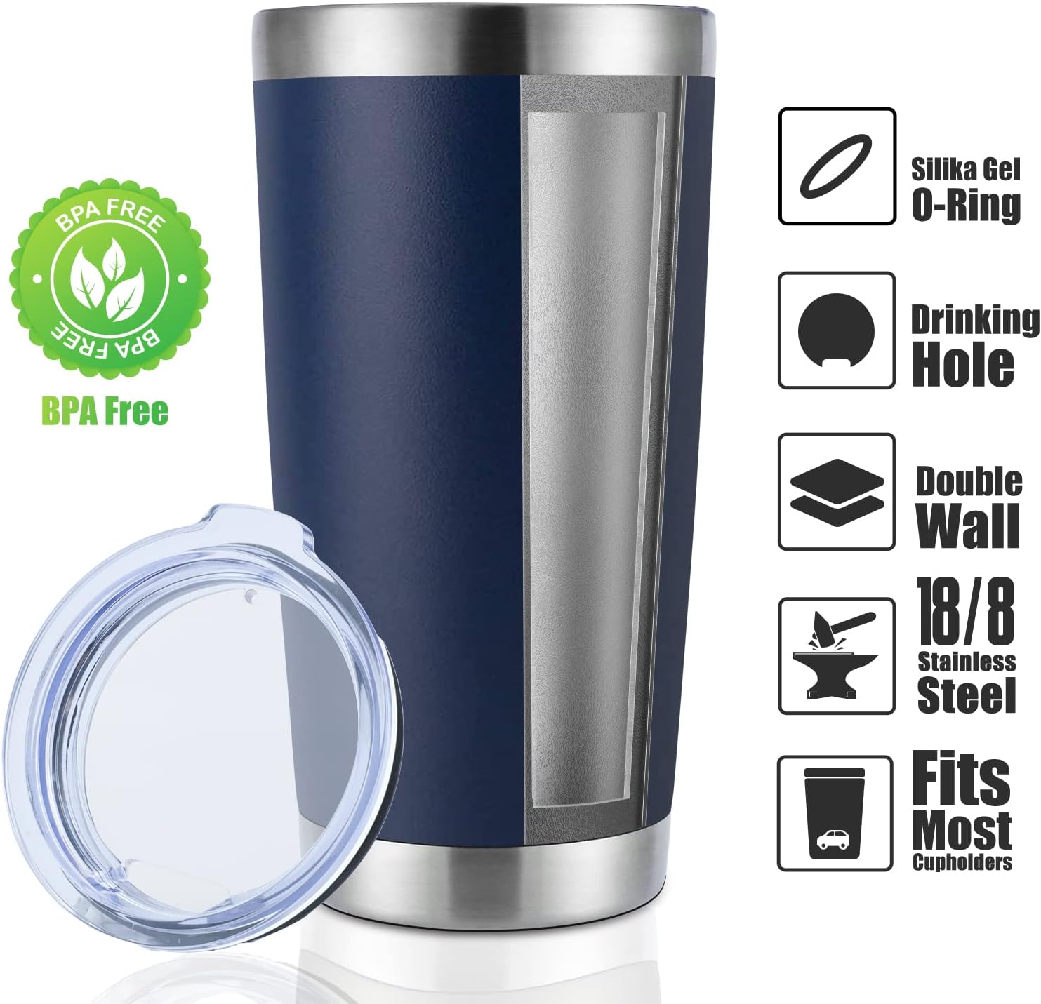 Thumbnail 1 de DOMICARE 20oz Stainless Steel Tumbler with Lid – Navy (12 Pack)