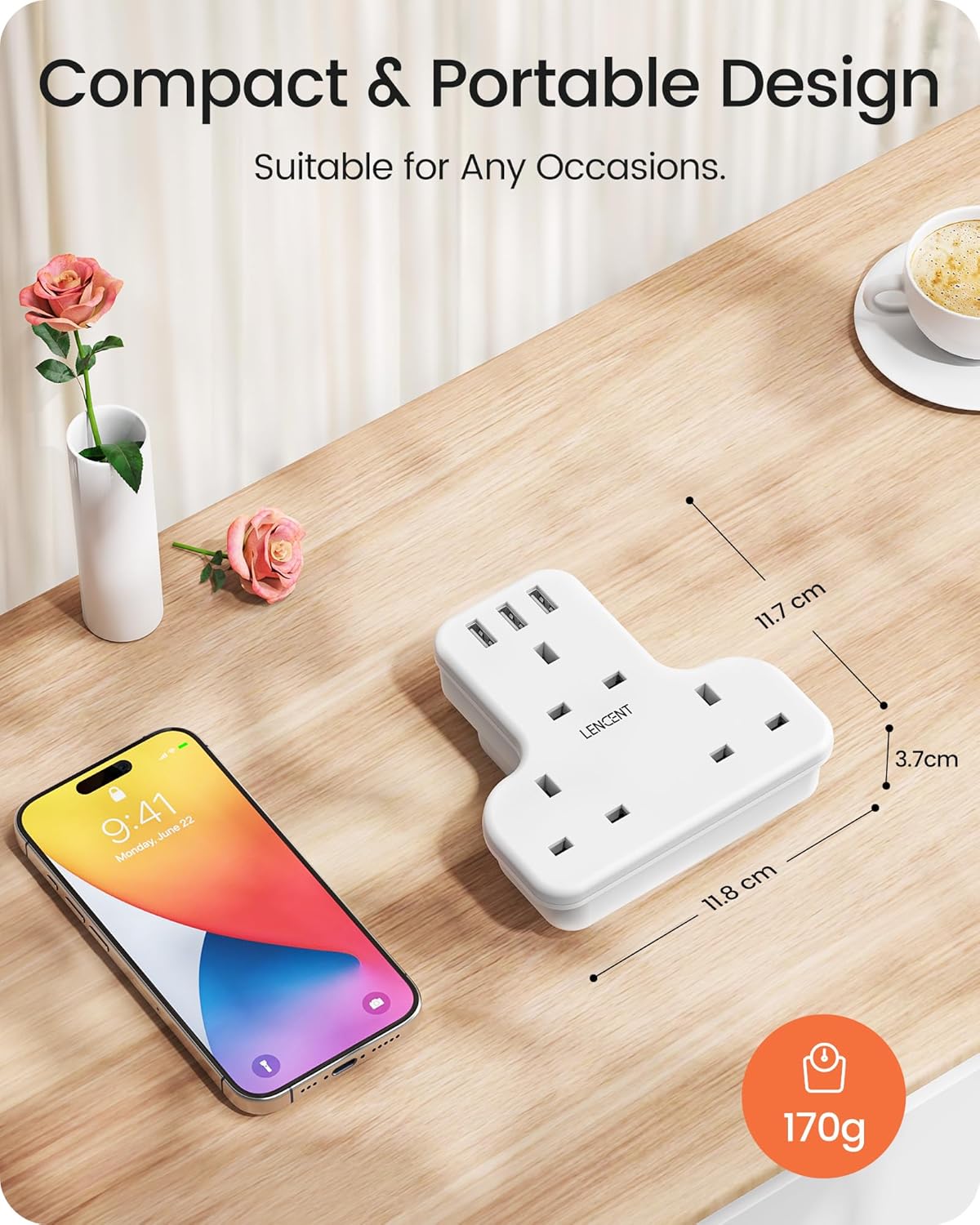 Thumbnail 6 de LENCENT Plug Extension Socket 13A with 3 USB ports 🔌