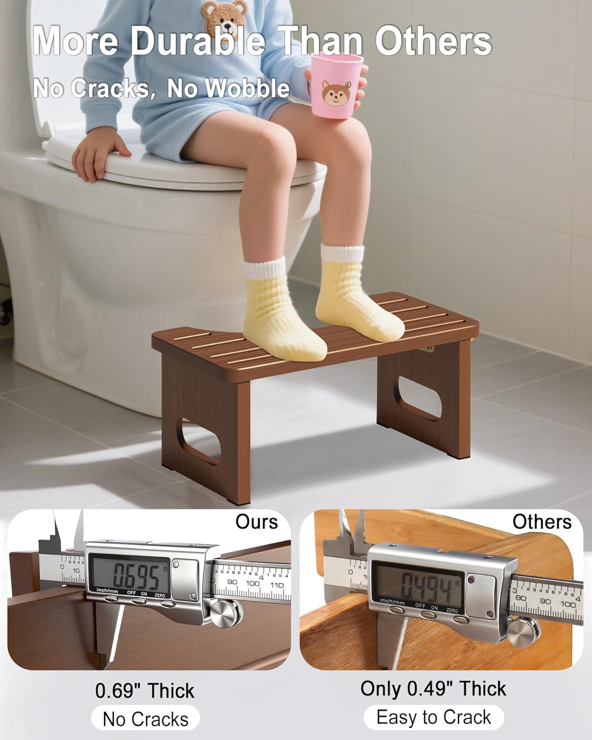 Thumbnail 3 de Toilettenhocker Holz – Klappbarer WC-Hocker für Erwachsene, Braun (Bambus)