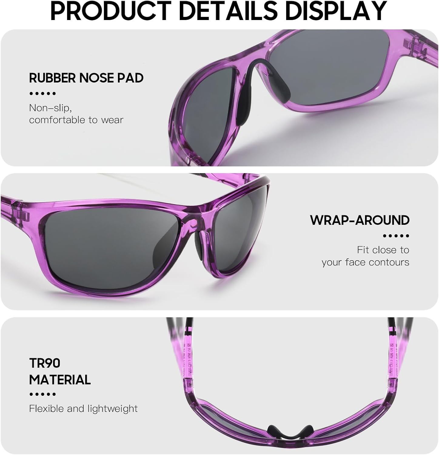 Detalle de LVIOE Sport Sunglasses: Polarised Wrap-Around UV400 Protection for Cycling, Hiking and Running