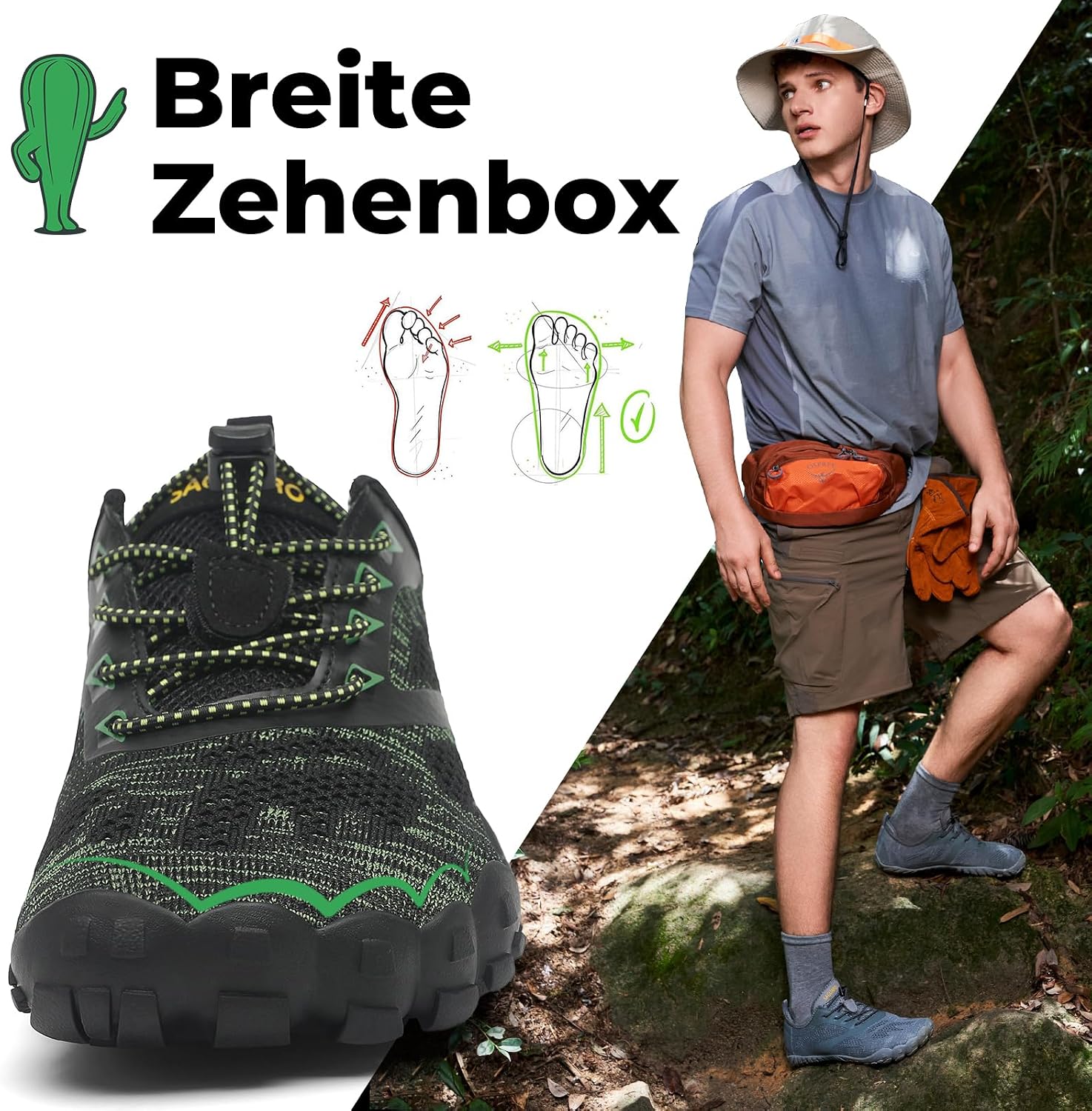 Detalle de SAGUARO Unisex Barfußschuhe Outdoor – Barfuß Trail Laufschuh mit Zero-Drop, Gr. 36–48