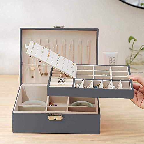 Detalle de Mtianxy Schmuckkästchen – Doppelschicht PU-Leder Schmuckorganizer mit Schloss, 23 × 17 × 9 cm