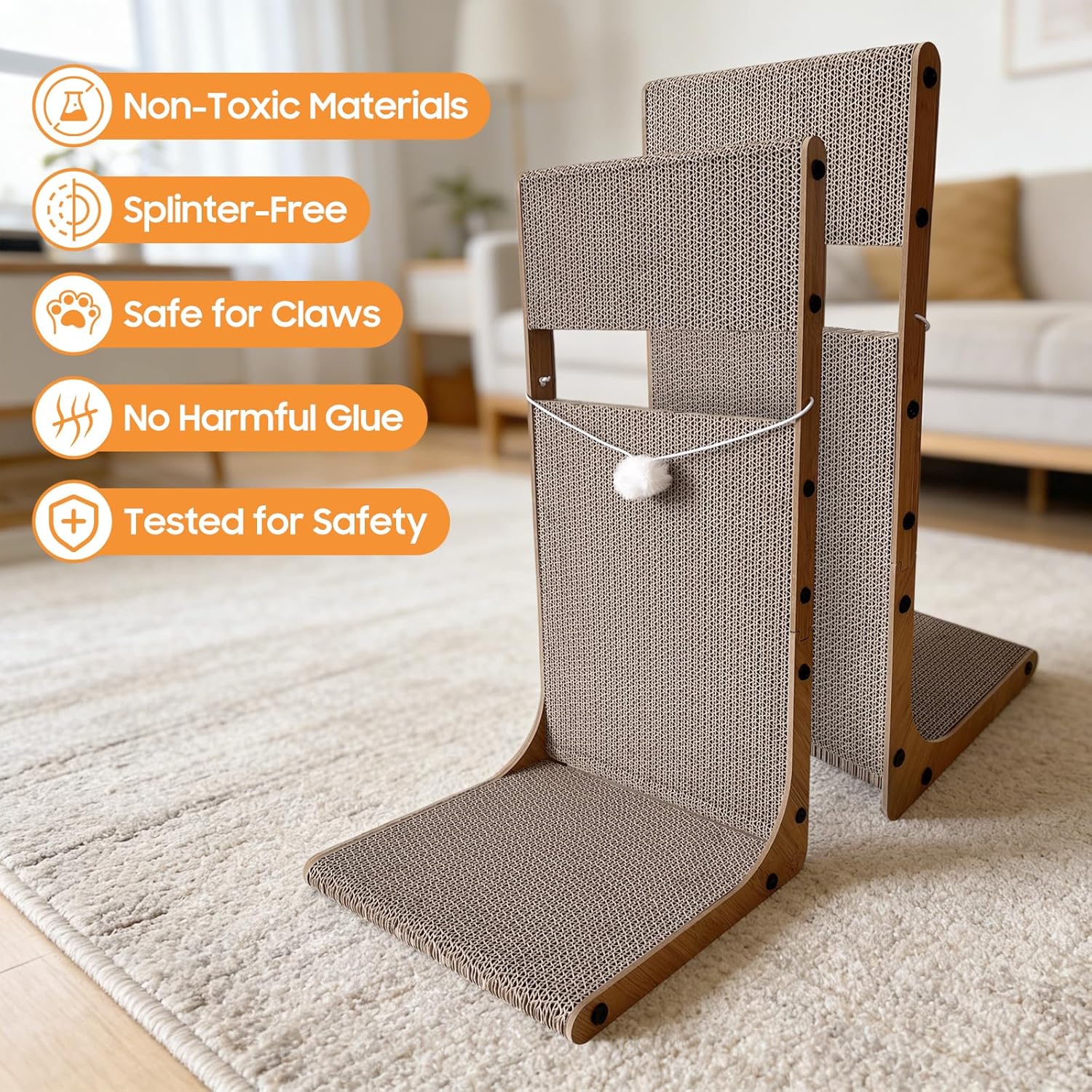 Detalle de L Shaped Cat Scratcher, 64CM Vertical Scratching Pad with Interactive Ball Toy