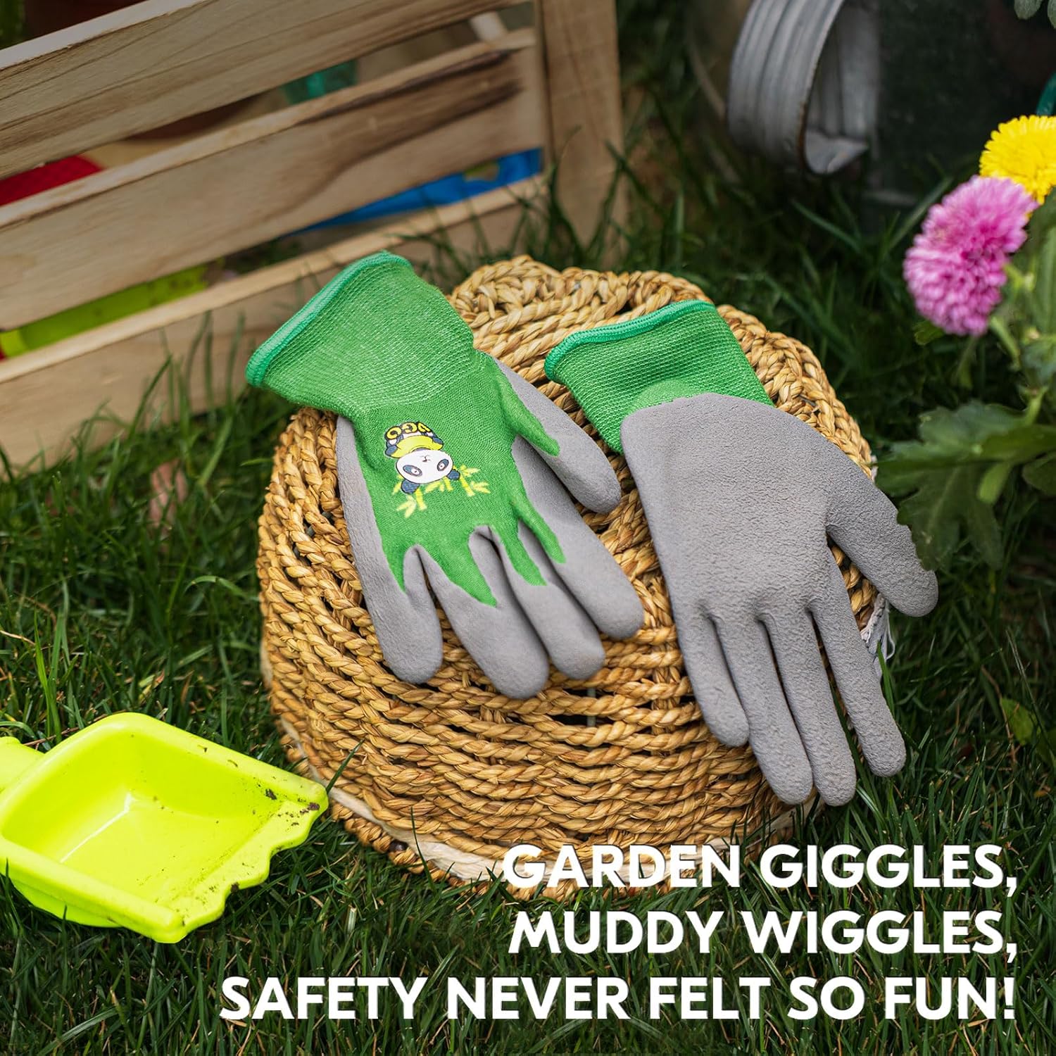 Detalle de Vgo... set di 3 paia guanti bambini per giardinaggio 3-9 anni in fibra di bambù e lattice