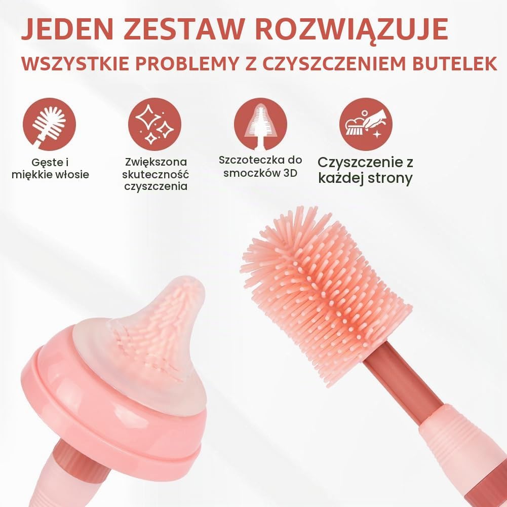 Detalle 2 de Vicloon 5 w 1 – zestaw szczotek do butelek dla niemowląt, silikonowy, różowy